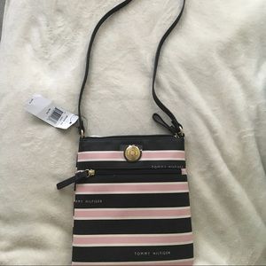 Tommy Hilfiger Cross body striped black pink NWT